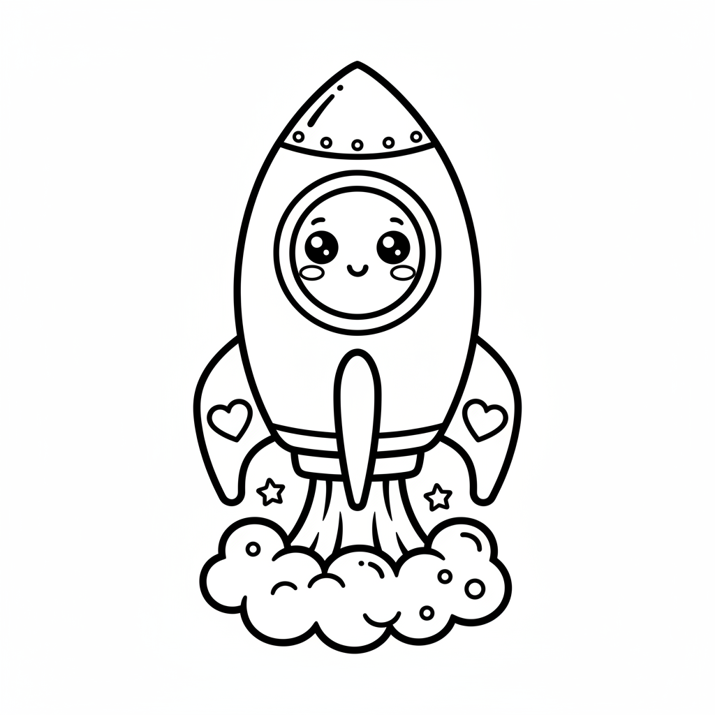 Rocket coloring page for everyone - Kawaii style