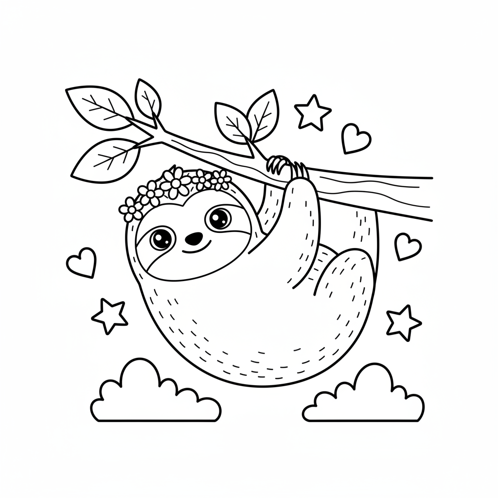 Free printable Sloth coloring page for Everyone. High-quality black and white coloring sheet designed for Everyone. Perfect for creativity and fun.