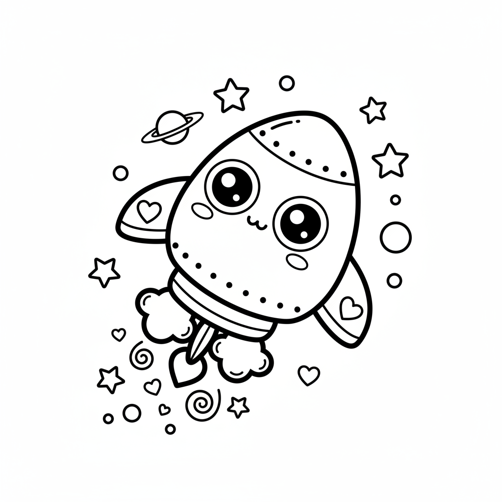 Spaceship coloring page for everyone - Kawaii style
