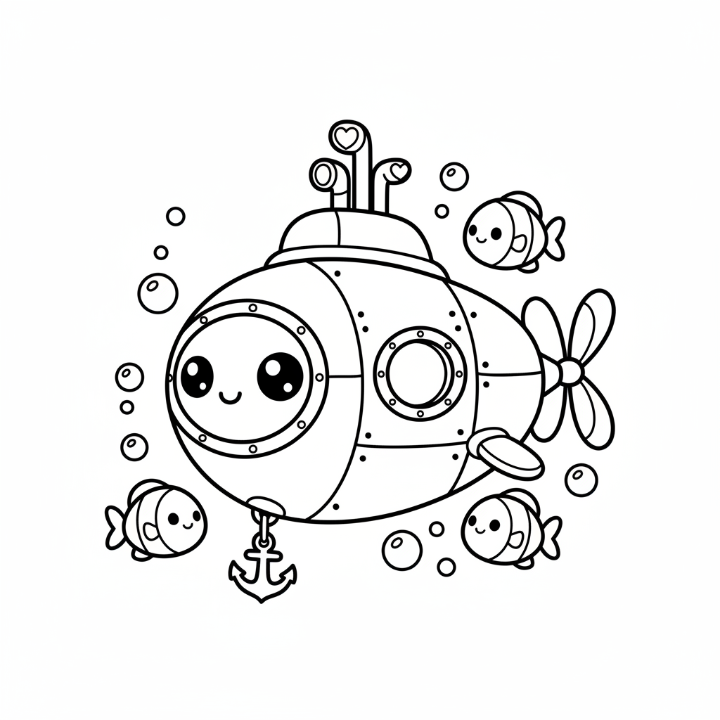 Free printable Submarine coloring page for Everyone. High-quality black and white coloring sheet designed for Everyone. Perfect for creativity and fun.
