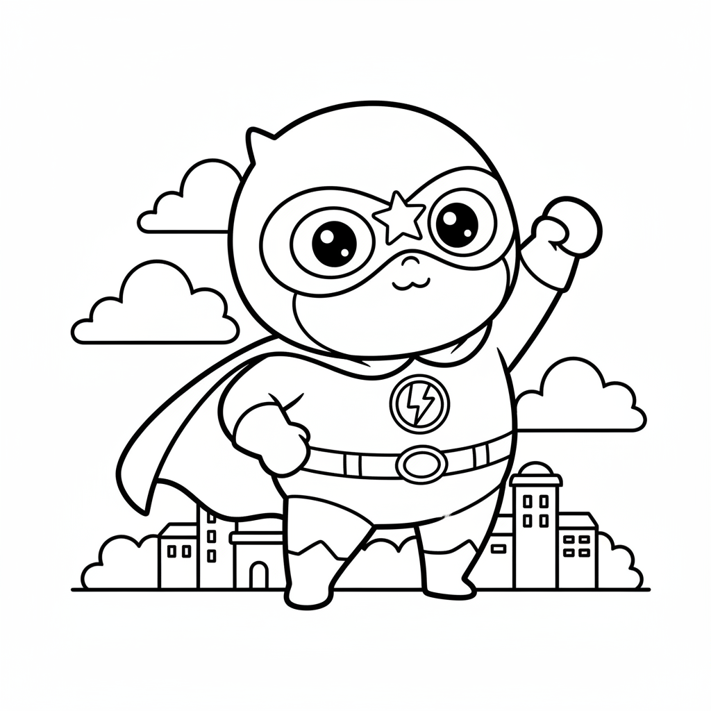 Superhero coloring page for everyone - Kawaii style