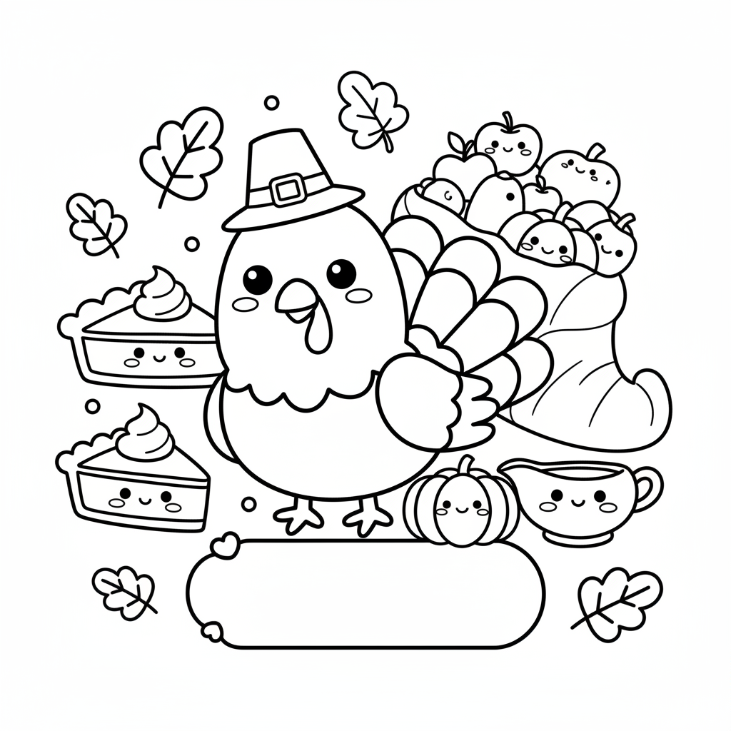 Thanksgiving coloring page for everyone - Kawaii style
