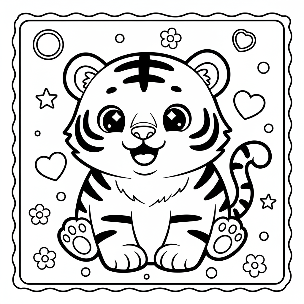 Tiger coloring page for everyone - Kawaii style