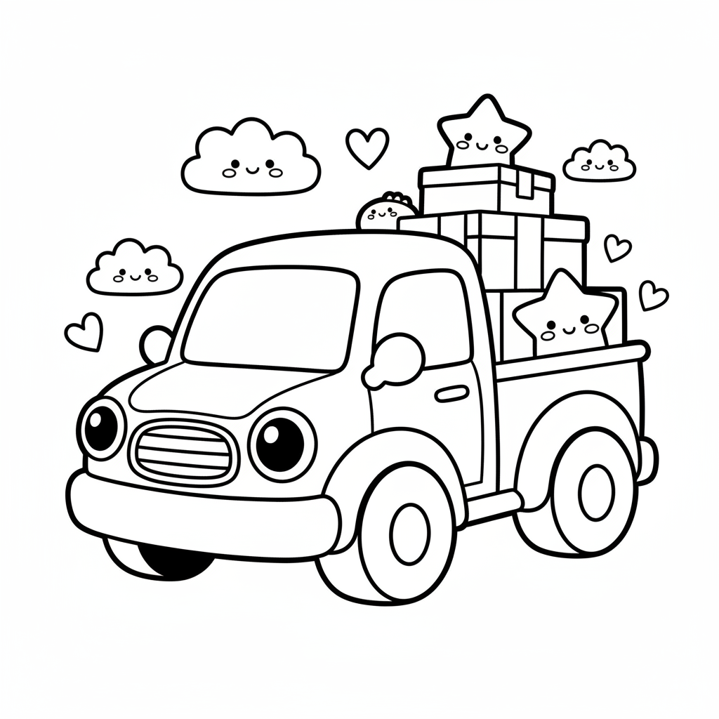Truck coloring page for everyone - Kawaii style