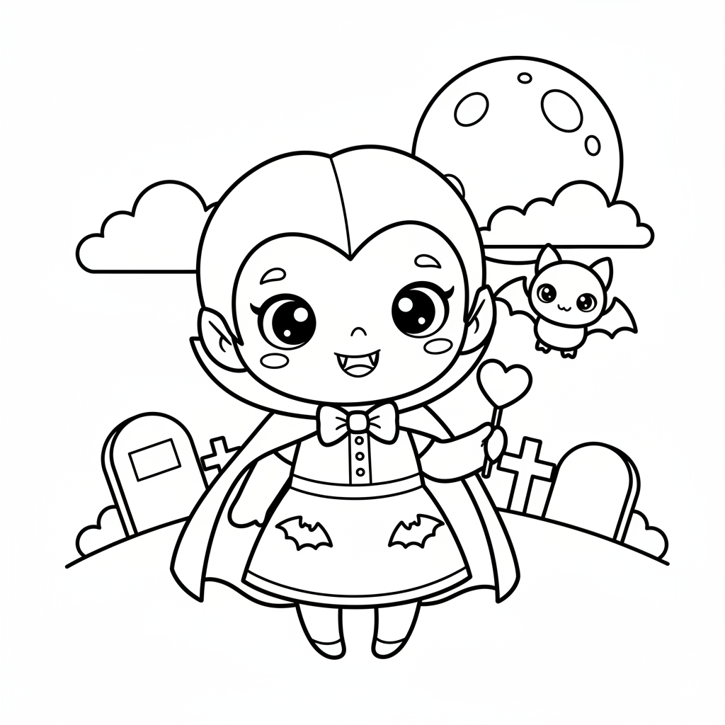 Vampire coloring page for everyone - Kawaii style