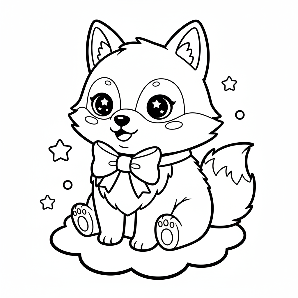 Wolf coloring page for everyone - Kawaii style
