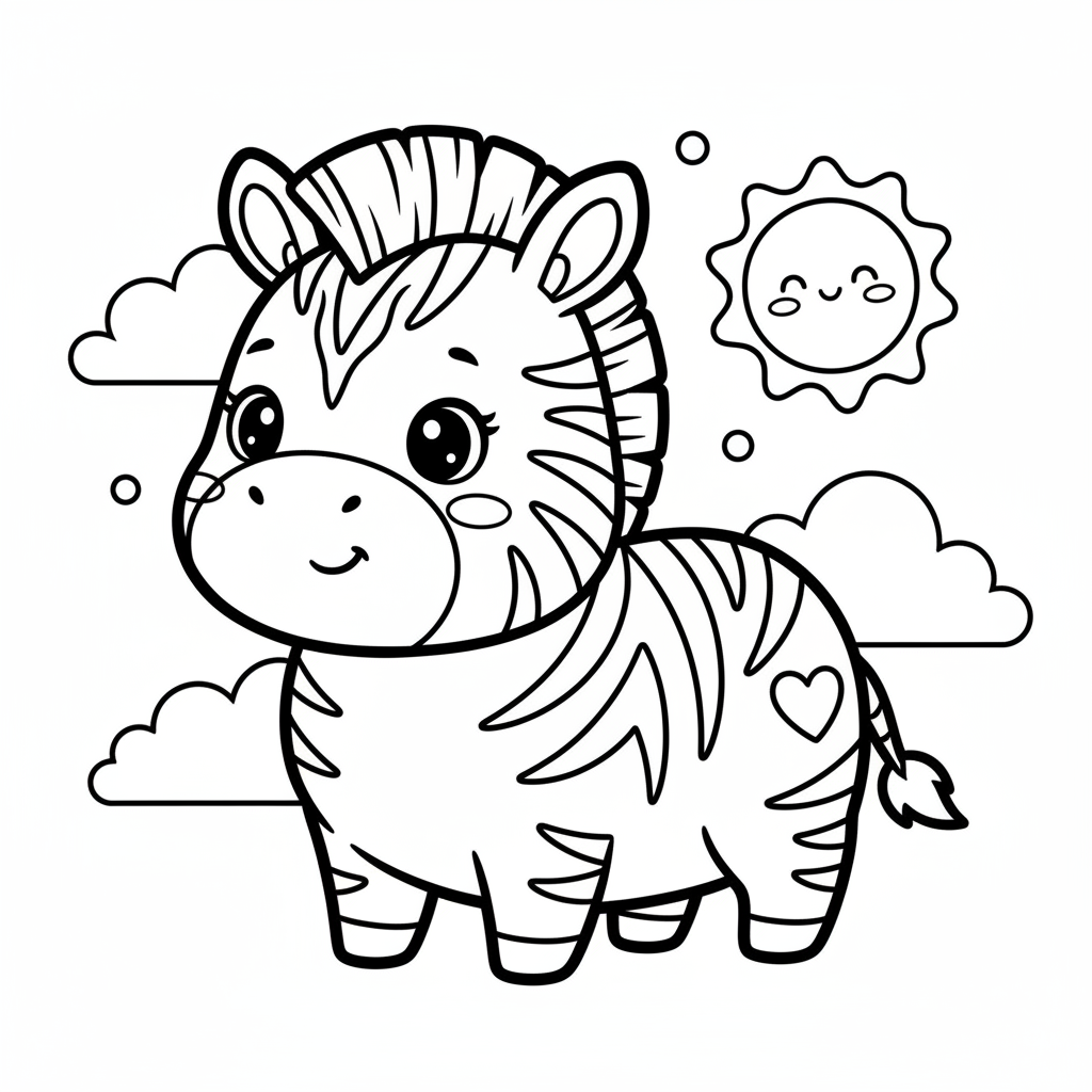 Zebra coloring page for everyone - Kawaii style