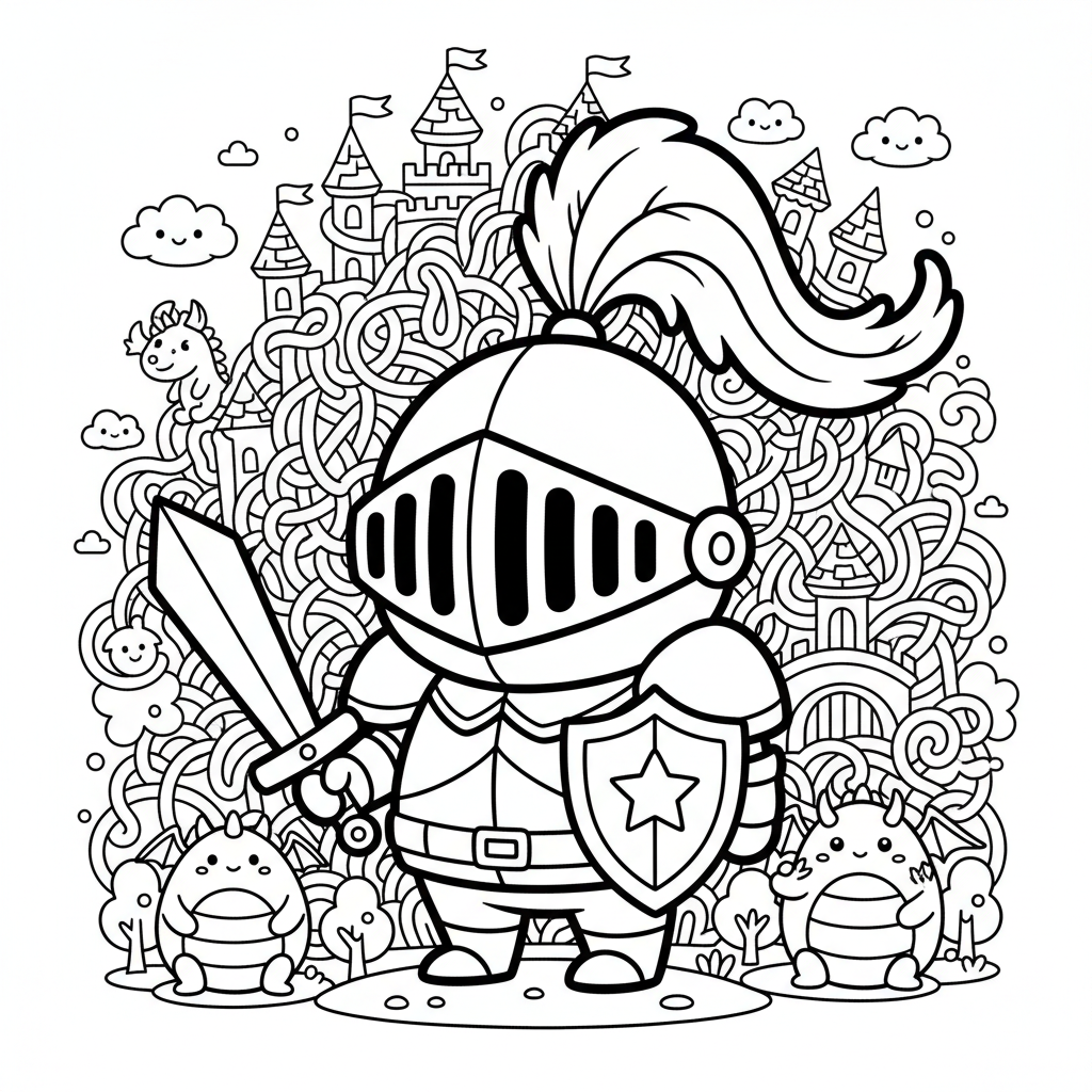 Knight coloring page for experts - Standard style