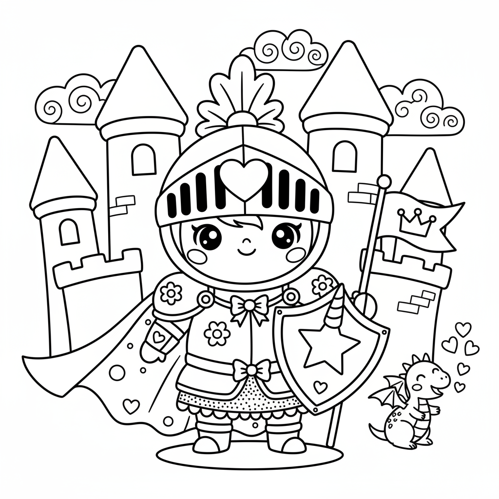 Knight coloring page for girls - Standard style