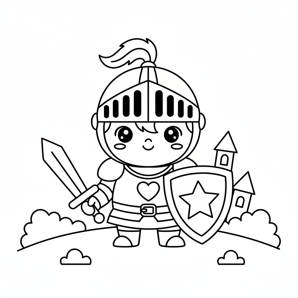 Knight coloring page for kindergarteners - Standard style