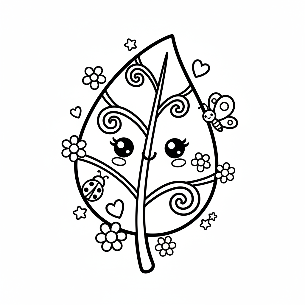 Leaf coloring page for girls - Standard style