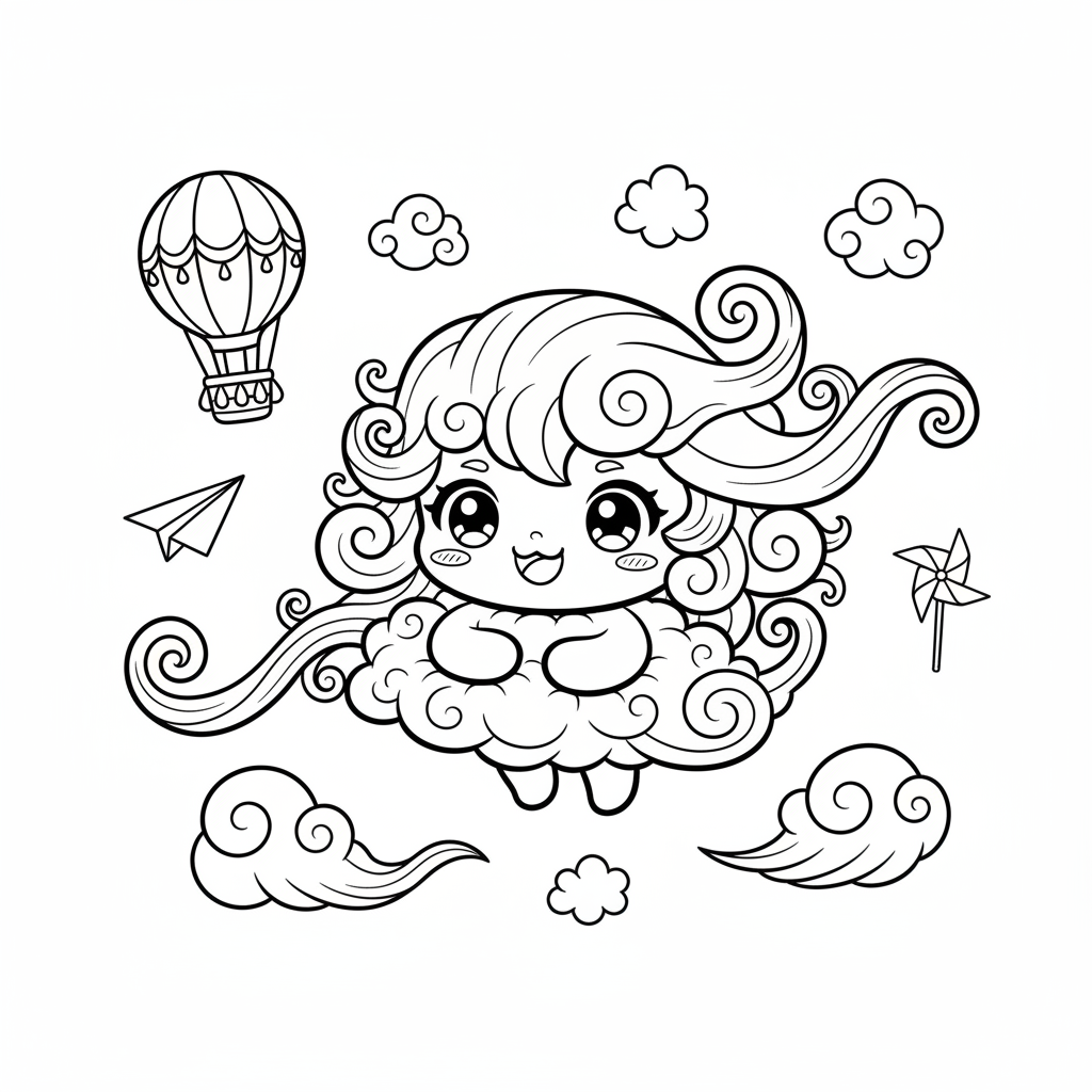 Air coloring page for everyone - Manga style