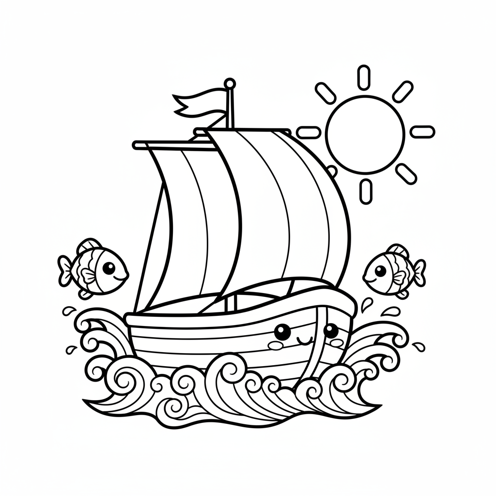 Boat coloring page for everyone - Manga style