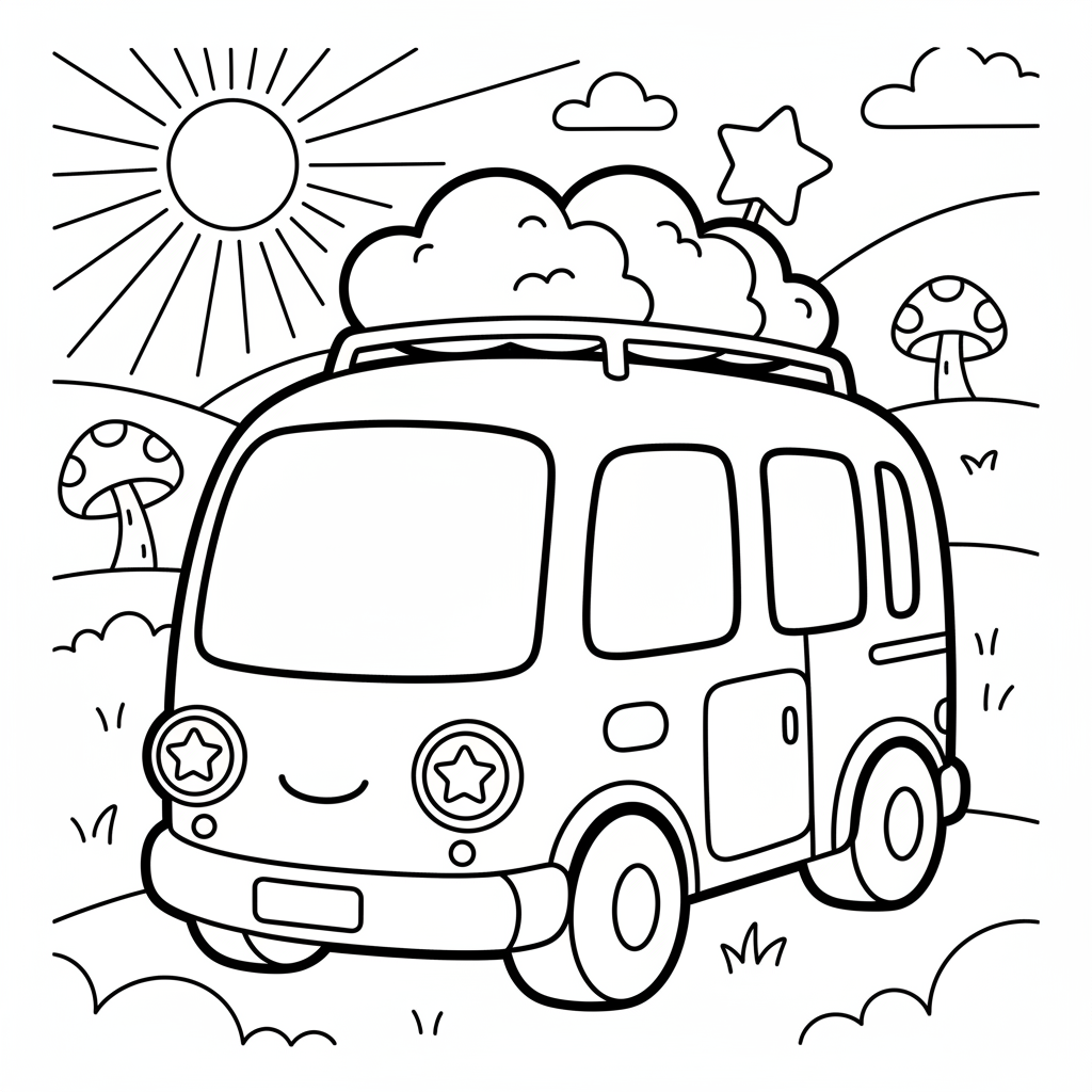 Bus coloring page for everyone - Manga style
