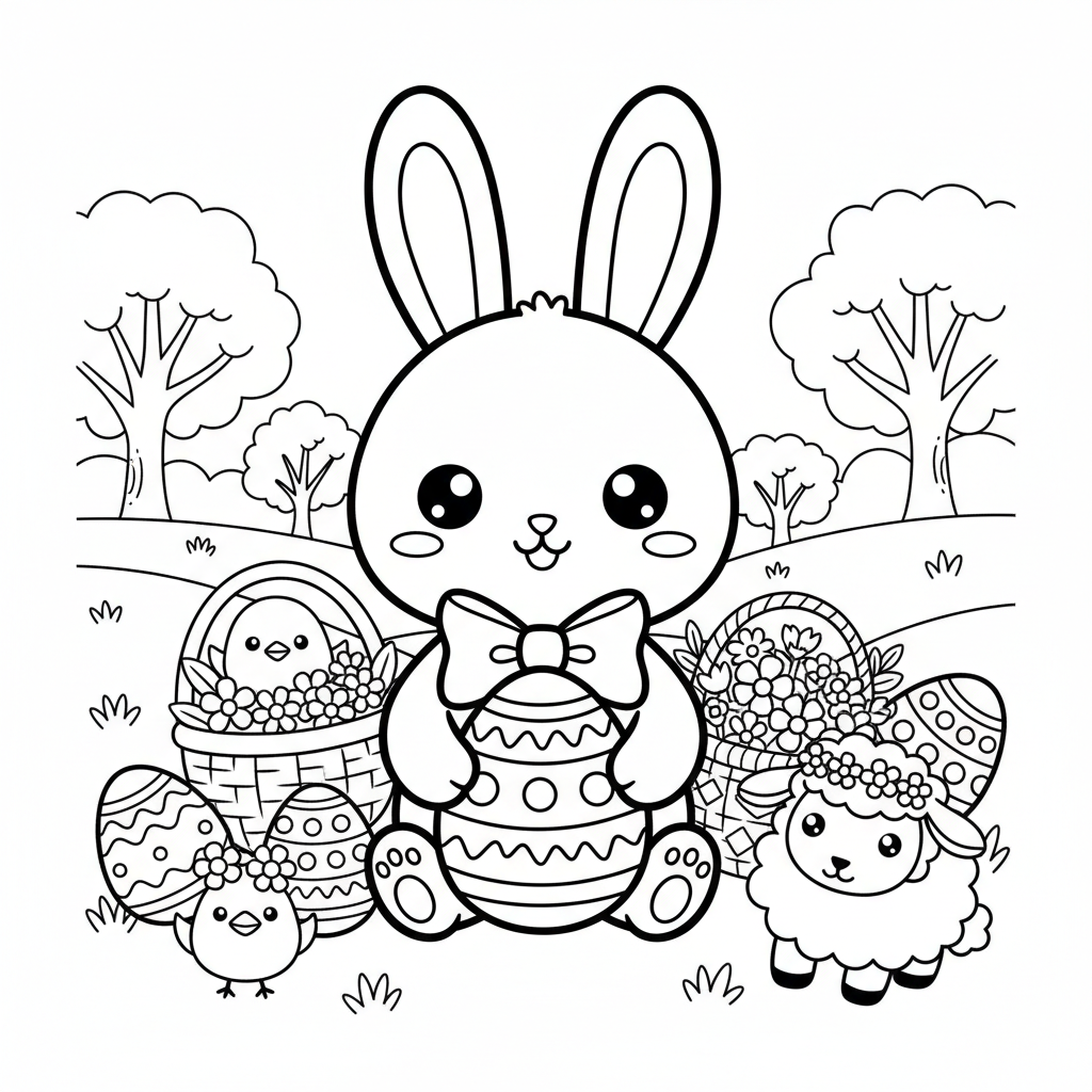 Easter coloring page for everyone - Manga style