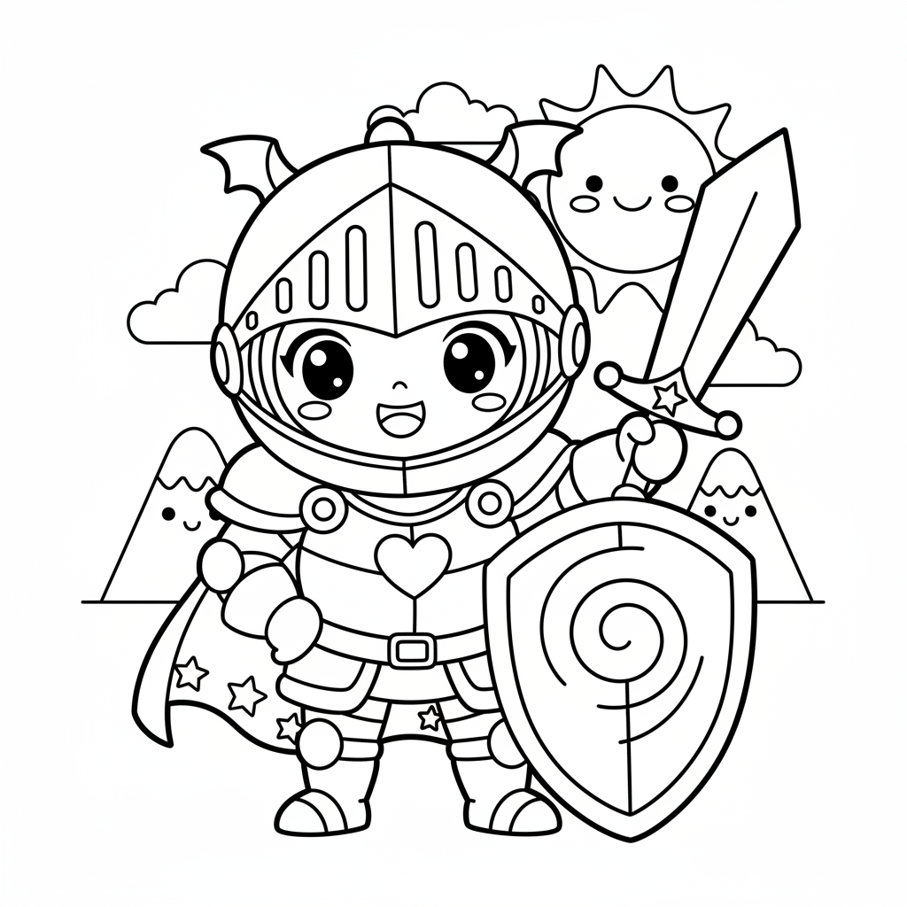 Knight coloring page for everyone - Manga style