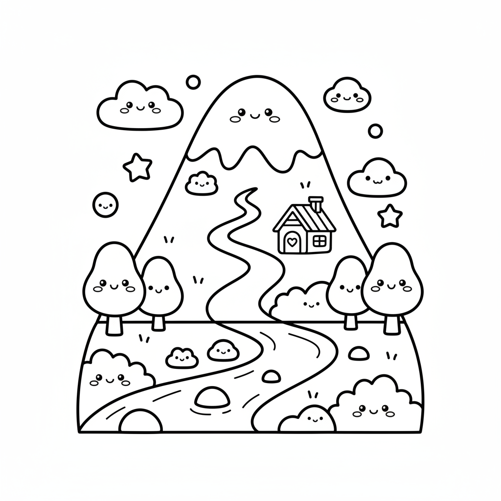 Mountain coloring page for everyone - Manga style