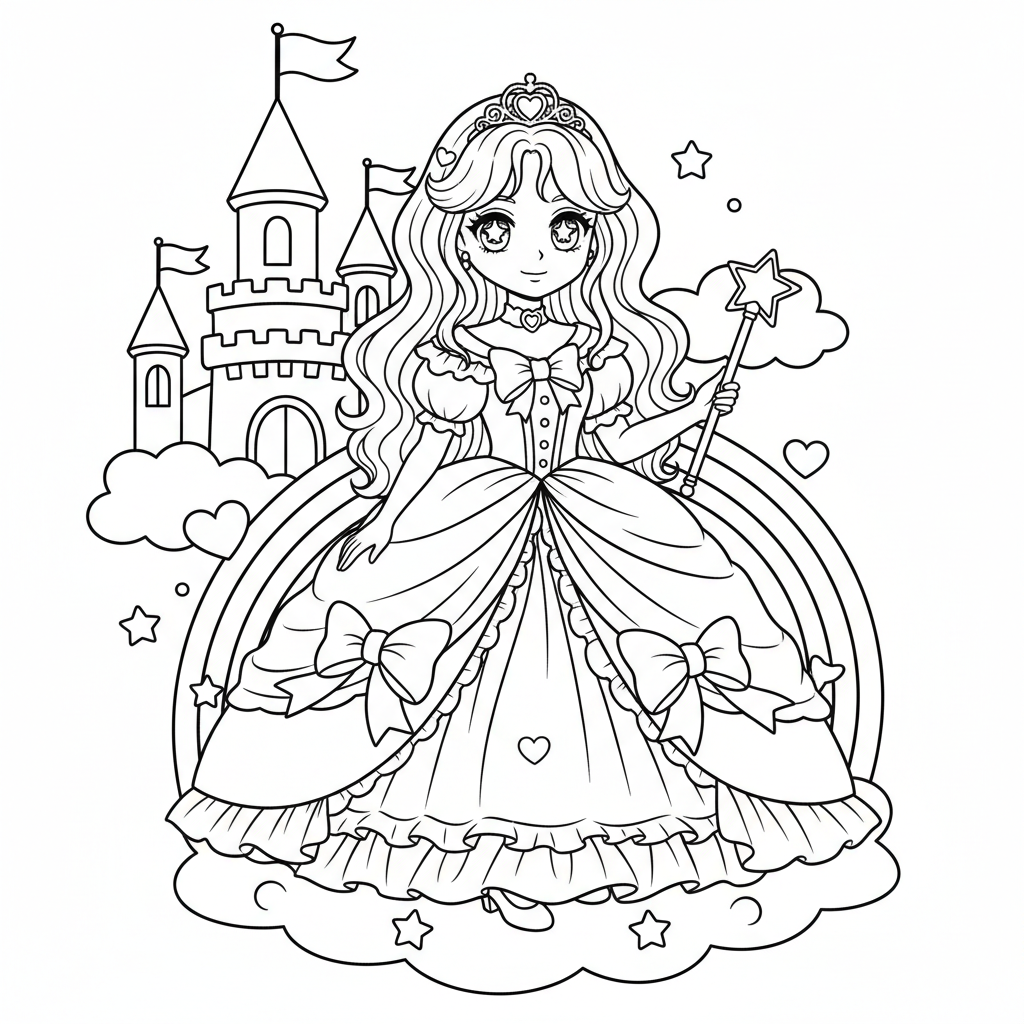 Princess coloring page for everyone - Manga style