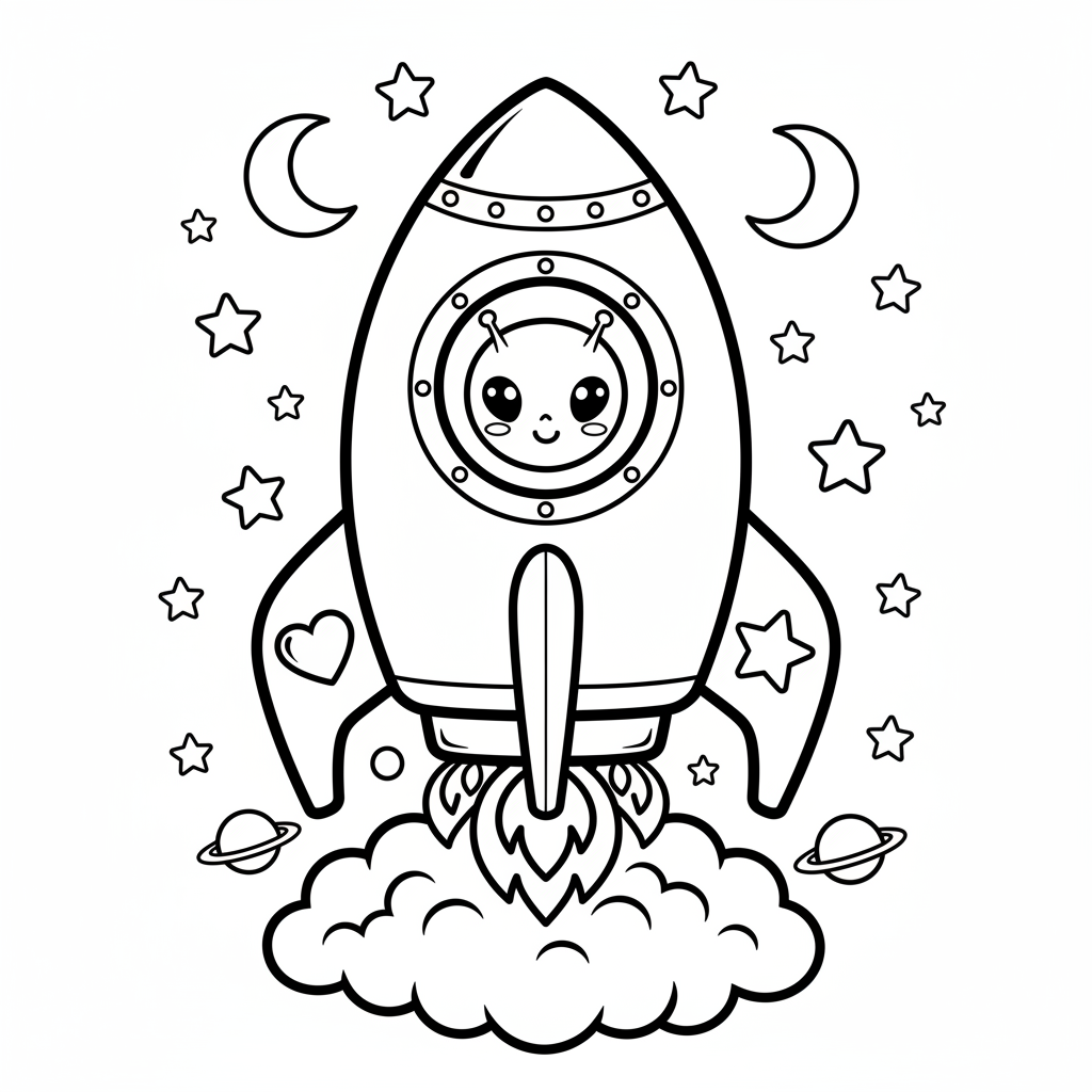 Rocket coloring page for everyone - Manga style