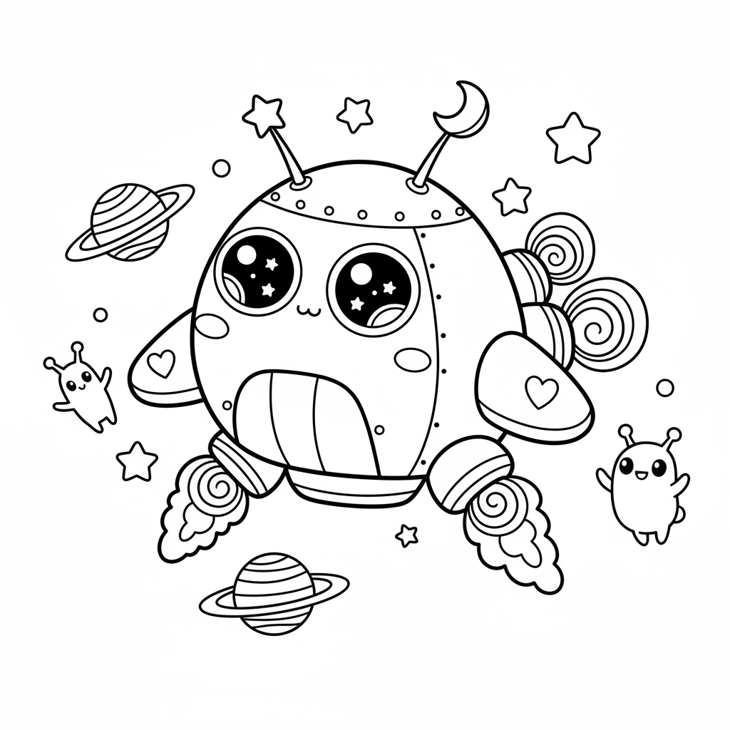 Spaceship coloring page for everyone - Manga style