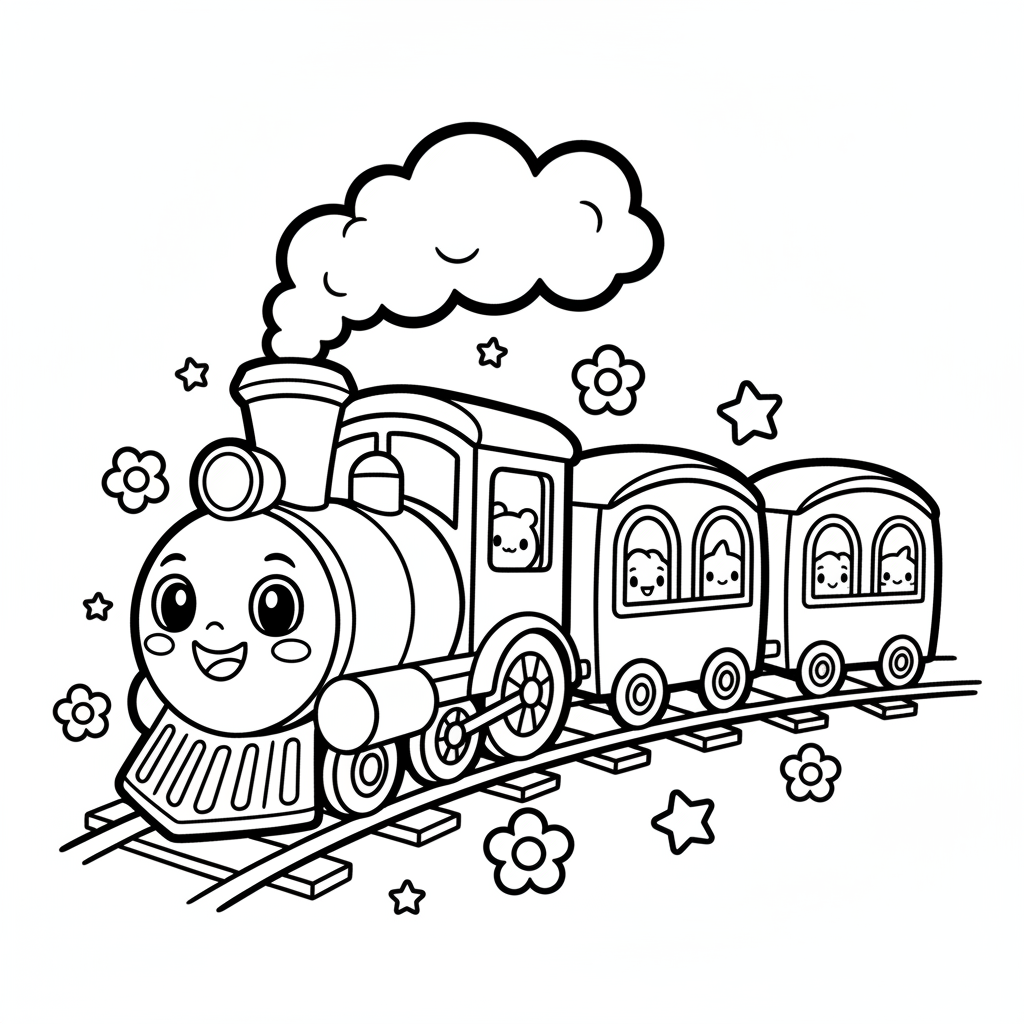 Train coloring page for everyone - Manga style