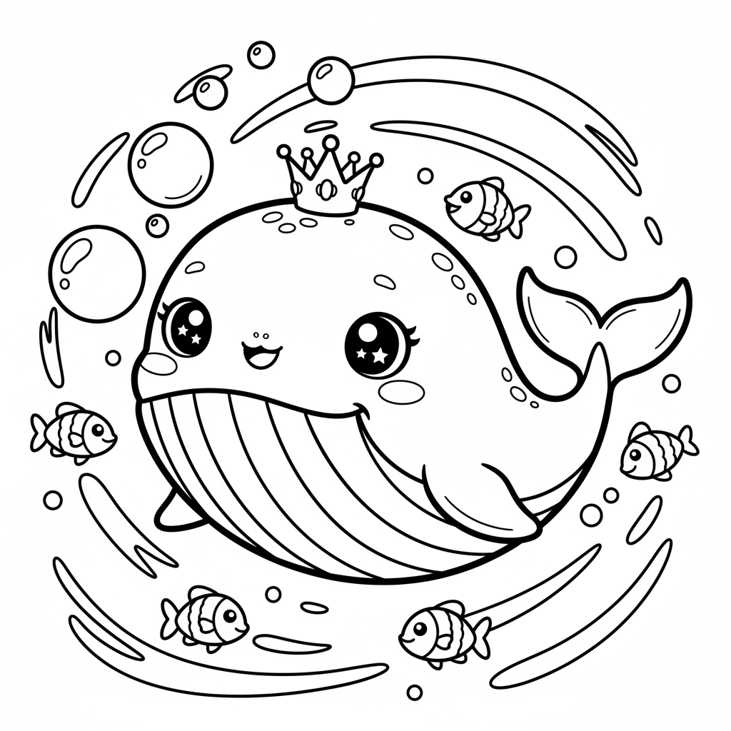 Whale coloring page for everyone - Manga style