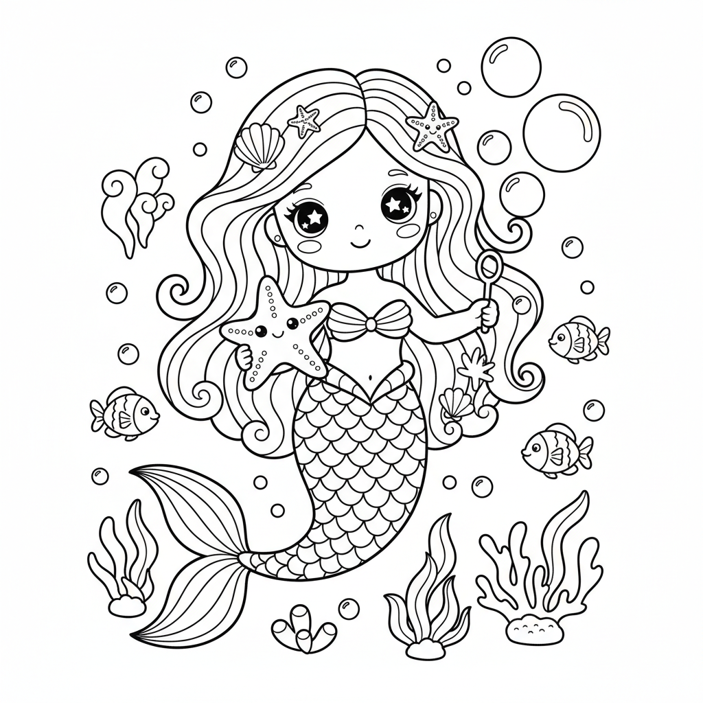 Mermaid coloring page for adults - Standard style