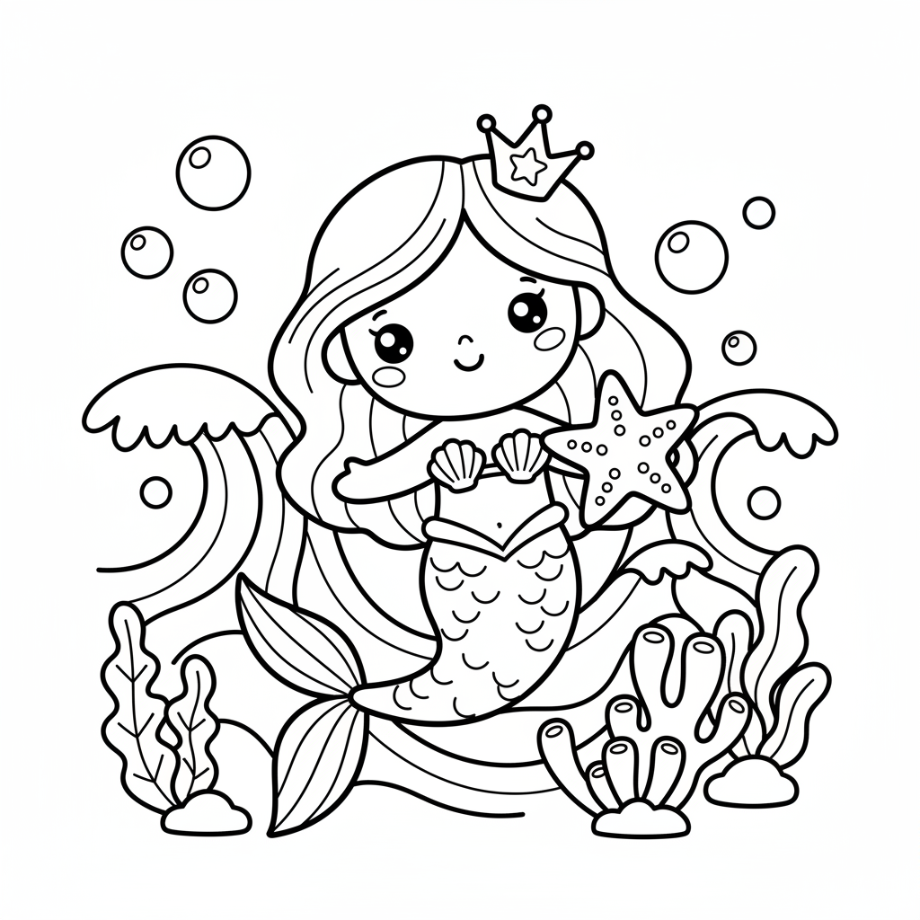 Mermaid coloring page for beginners - Standard style
