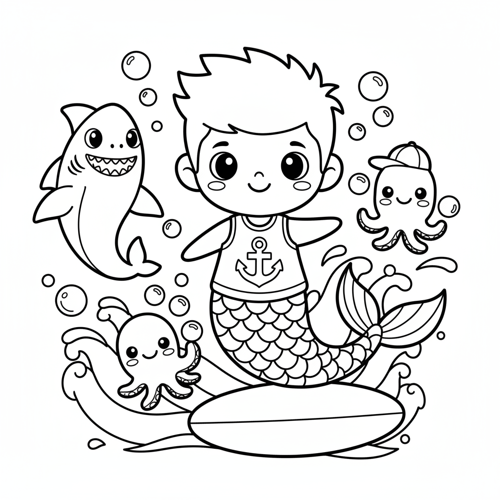 Mermaid coloring page for boys - Standard style