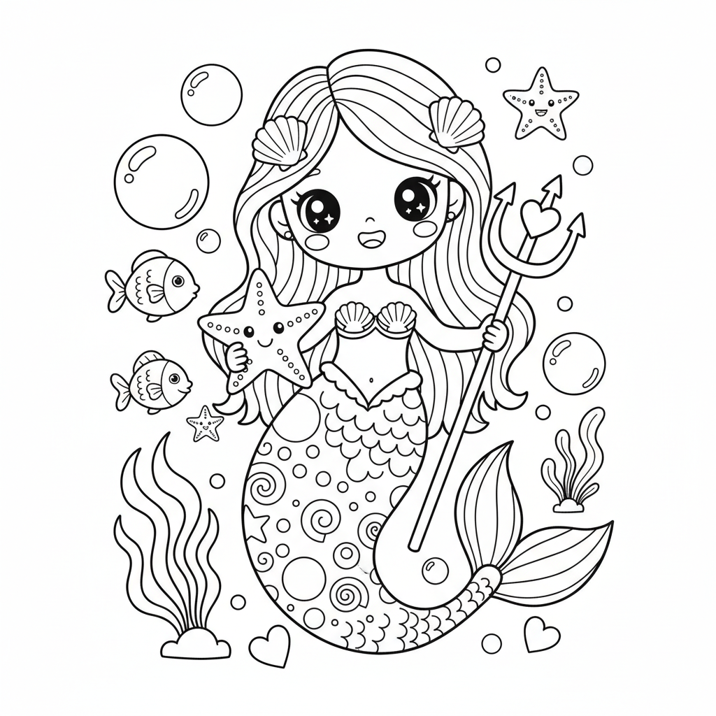 Mermaid coloring page for girls - Standard style