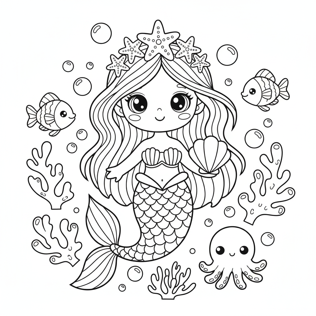 Mermaid coloring page for intermediates - Standard style