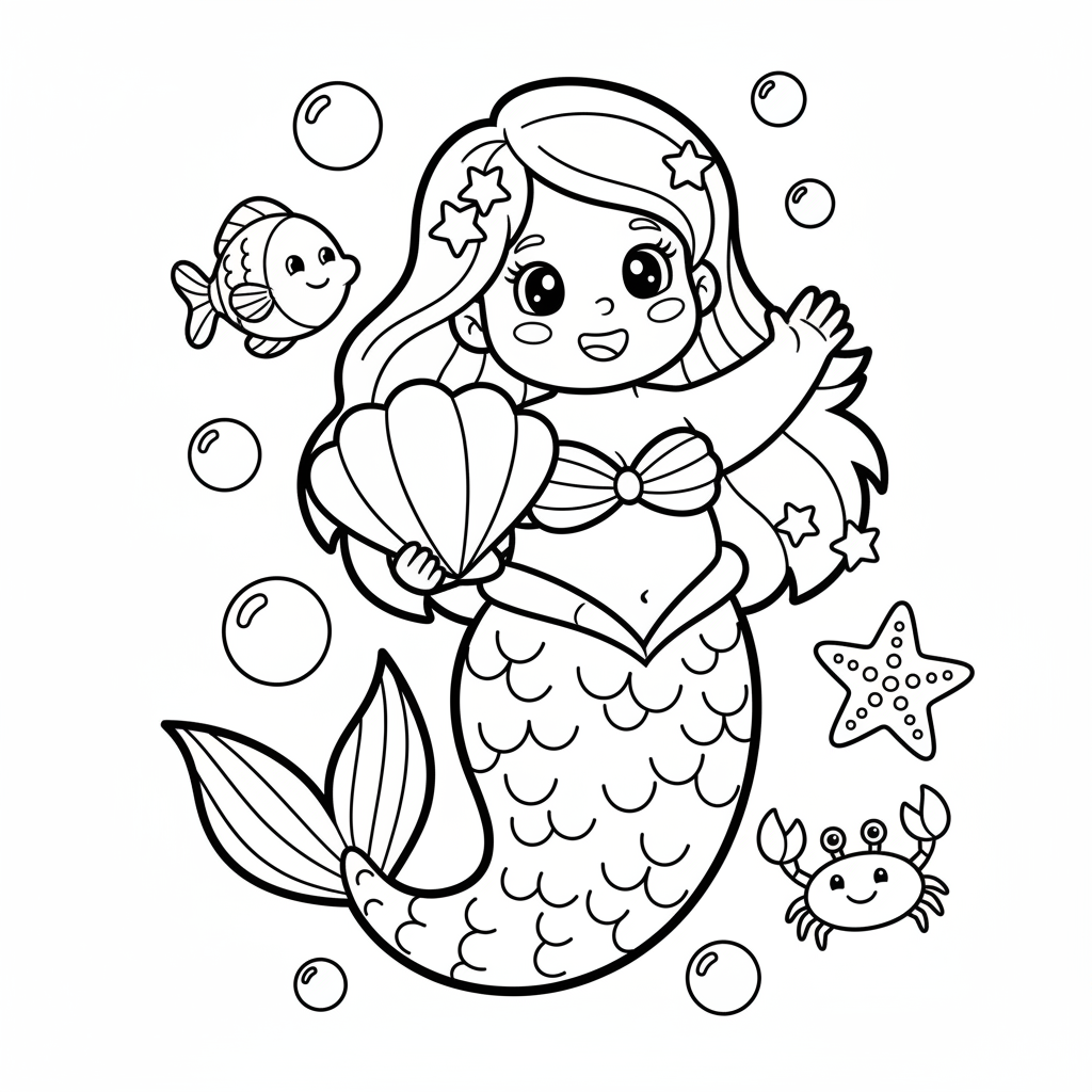 Mermaid coloring page for kids - Standard style