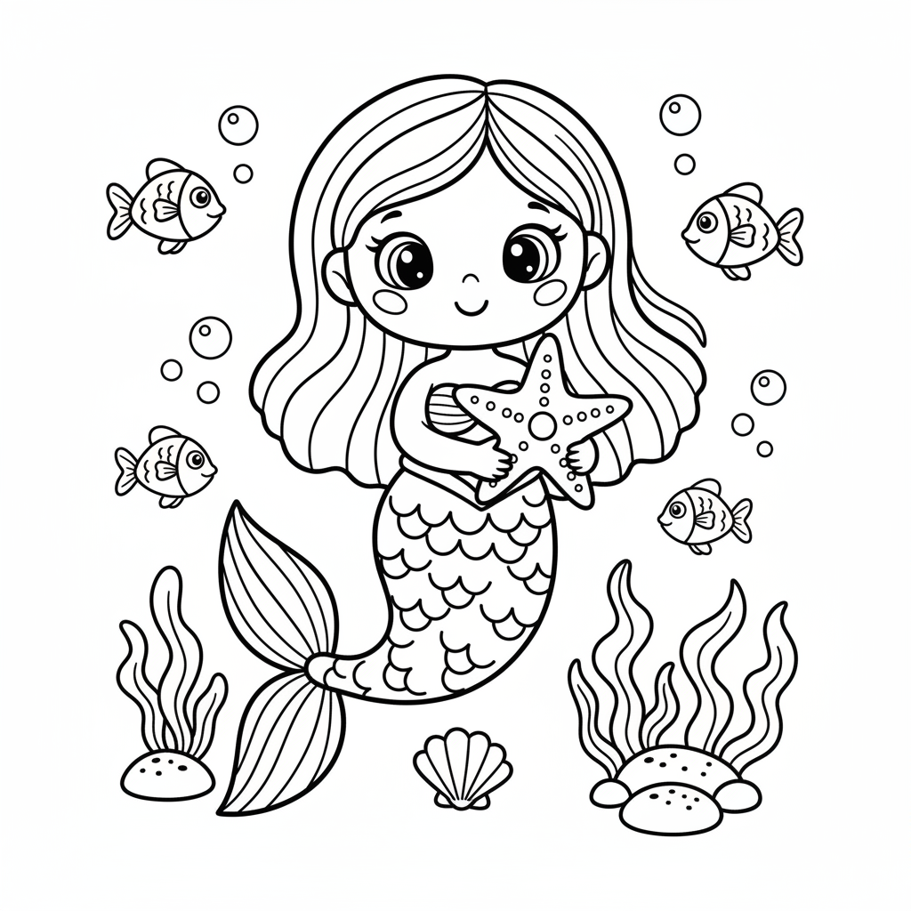 Mermaid coloring page for kindergarteners - Standard style
