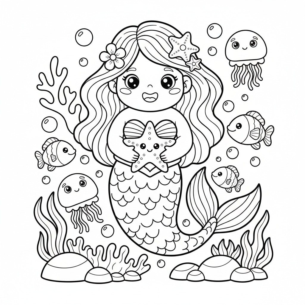 Mermaid coloring page for seniors - Standard style