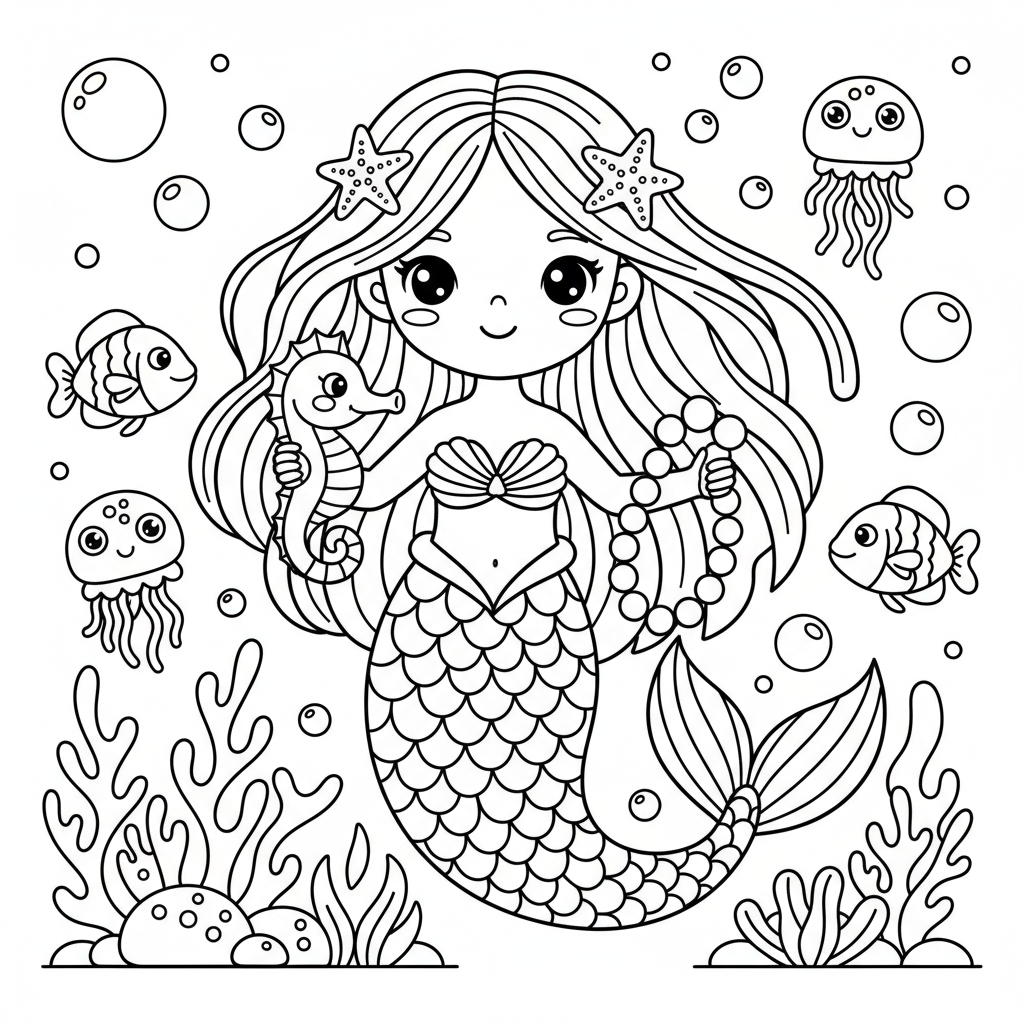 Mermaid coloring page for teens - Standard style