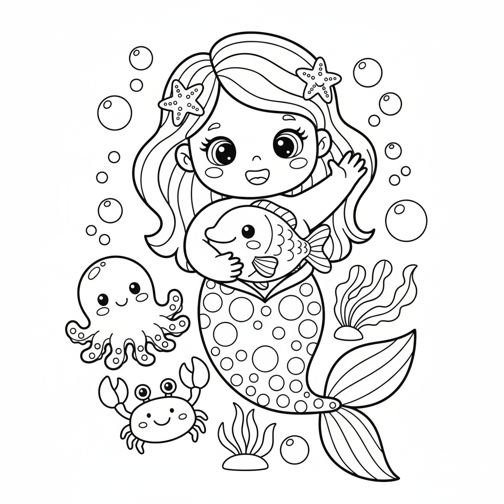 Mermaid coloring page for toddlers - Standard style