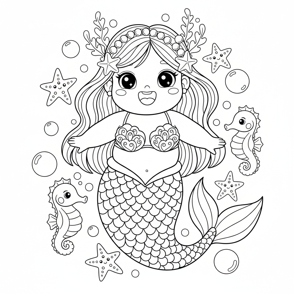 Mermaid coloring page for women - Standard style