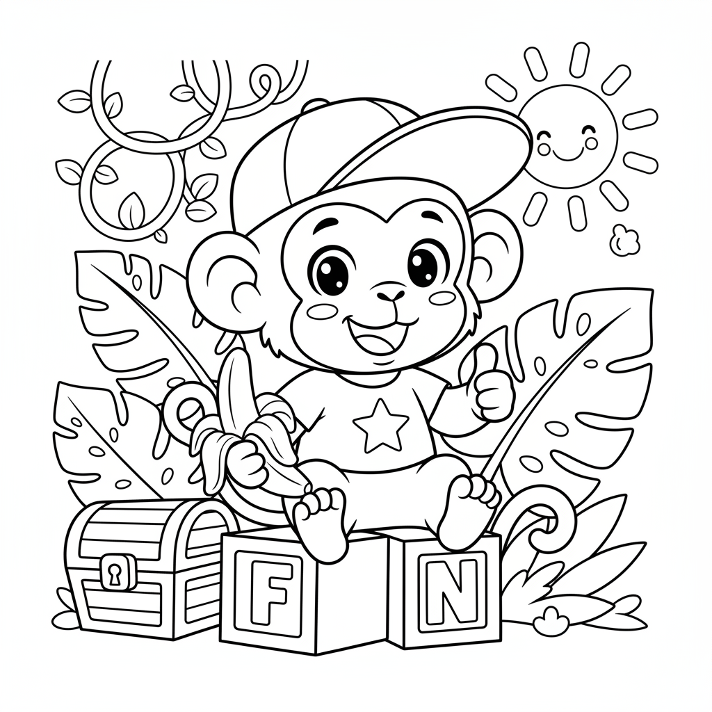 Free printable Monkey coloring page for Boys. High-quality black and white coloring sheet designed for Boys. Perfect for creativity and fun.