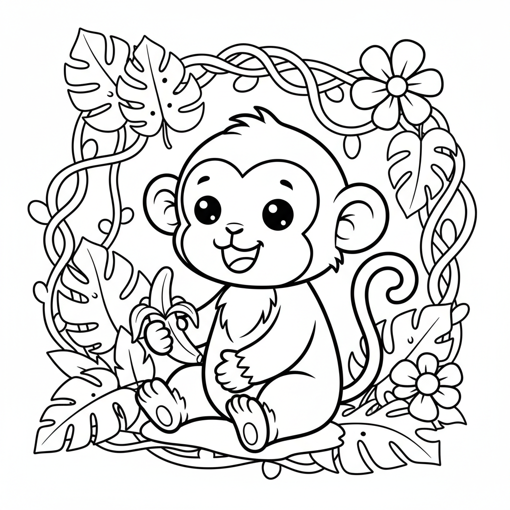 Free printable Monkey coloring page for Intermediates. High-quality black and white coloring sheet designed for Intermediates. Perfect for creativity and fun.