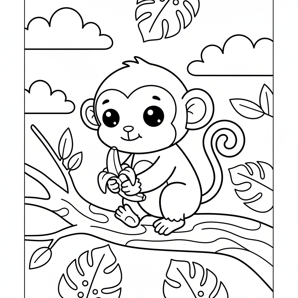 Monkey coloring page for kids - Standard style