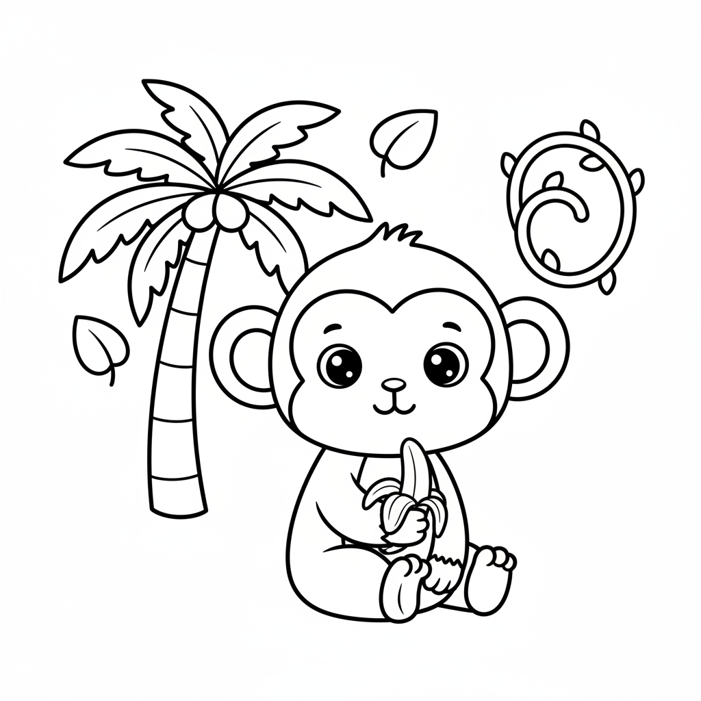Free printable Monkey coloring page for Kindergarteners. High-quality black and white coloring sheet designed for Kindergarteners. Perfect for creativity and fun.