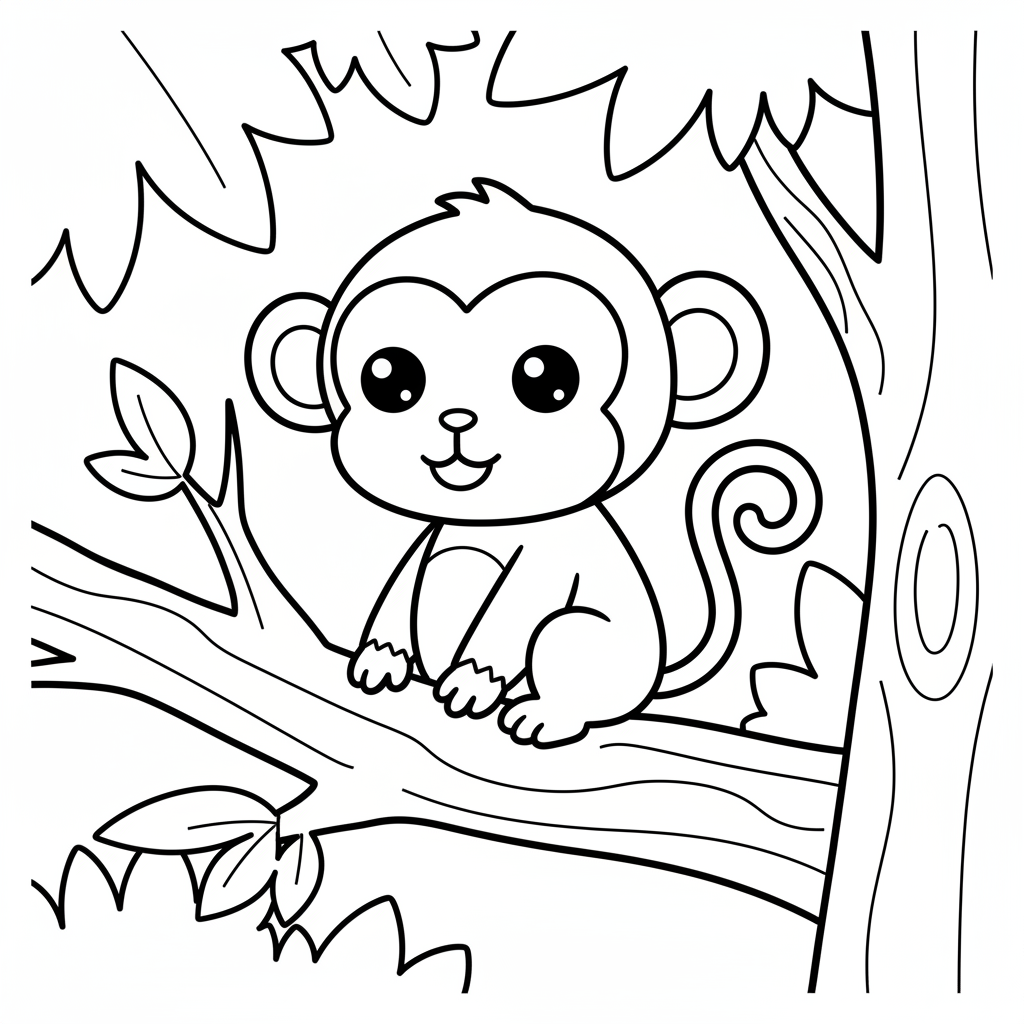 Monkey coloring page for preschoolers - Standard style