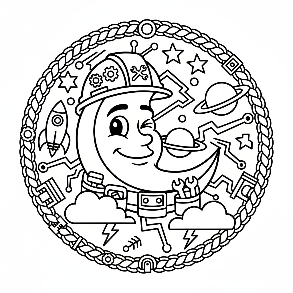 Free printable Moon coloring page for Men. High-quality black and white coloring sheet designed for Men. Perfect for creativity and fun.