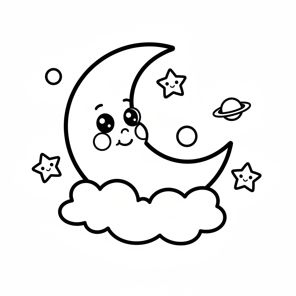 Moon coloring page for preschoolers - Standard style