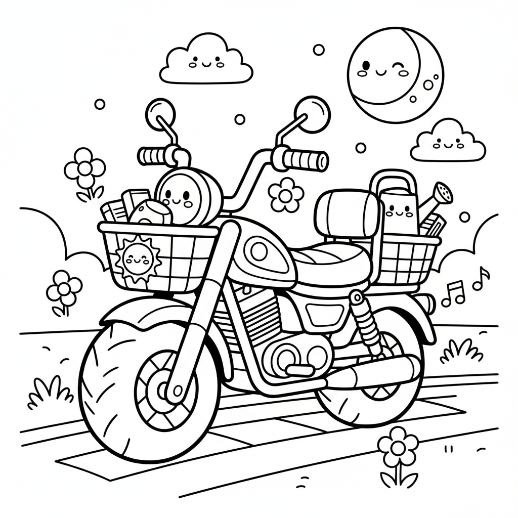 Motorcycle coloring page for seniors - Standard style