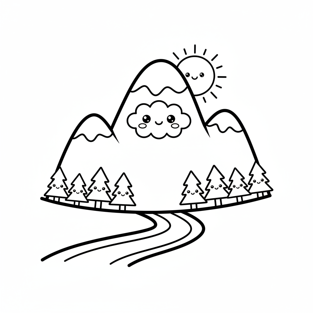 Mountain coloring page for kids - Standard style