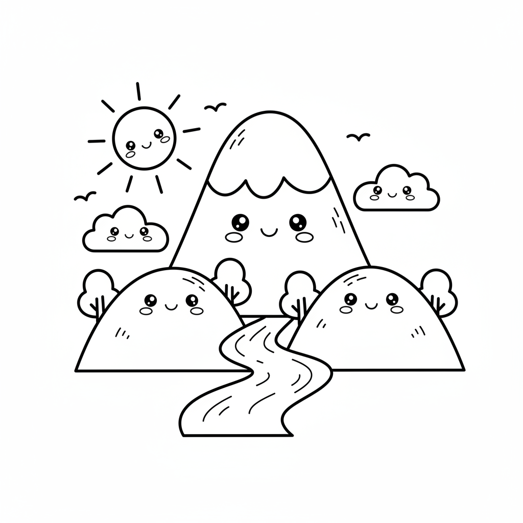 Mountain coloring page for preschoolers - Standard style