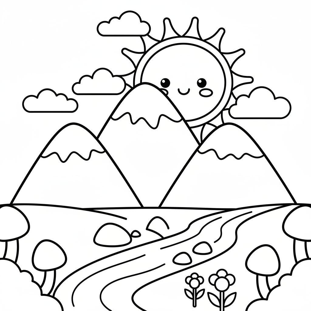 Mountain coloring page for toddlers - Standard style