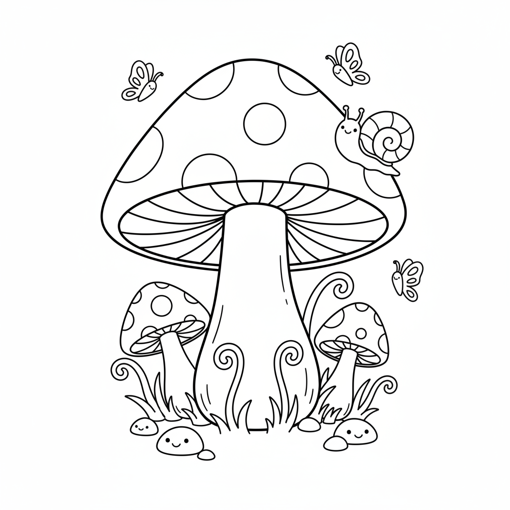 Free printable Mushroom coloring page for Intermediates. High-quality black and white coloring sheet designed for Intermediates. Perfect for creativity and fun.