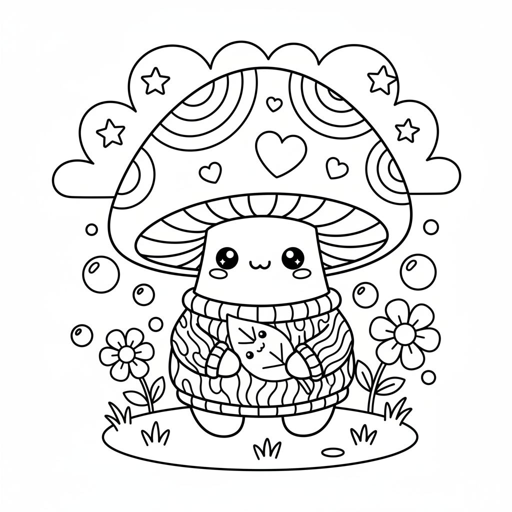 Mushroom coloring page for teens - Standard style